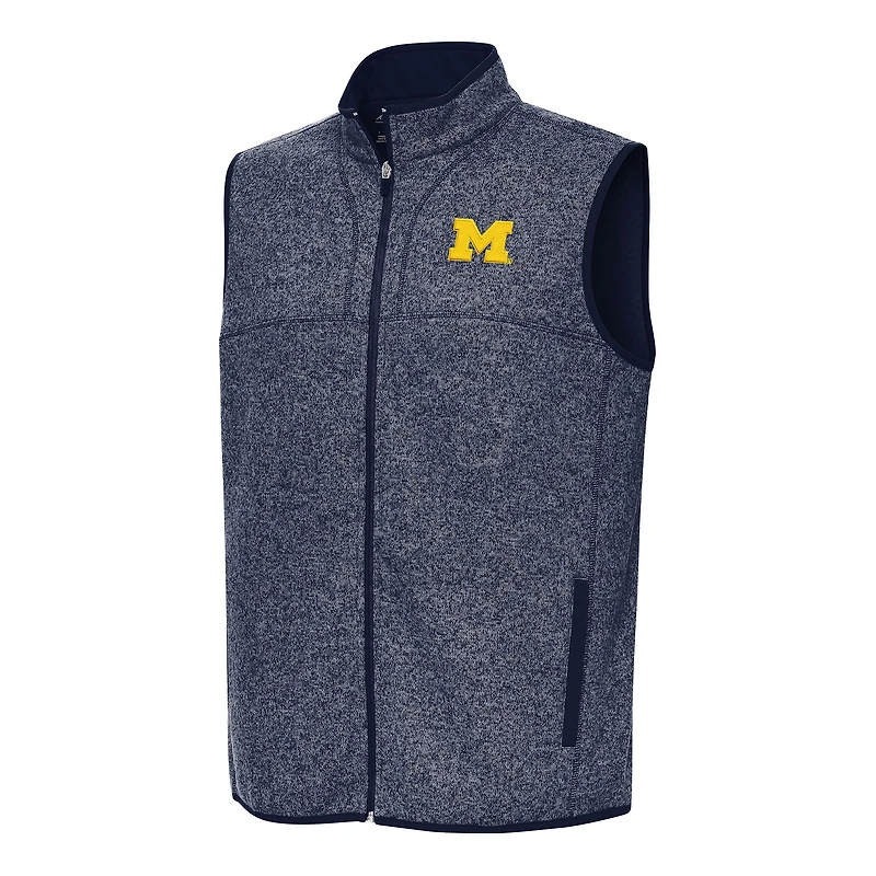 Men's Antigua Heather Navy Michigan Wolverines Fortune Full-Zip Vest