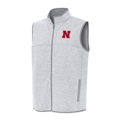 Men's Antigua Heather Gray Nebraska Huskers Fortune Full-Zip Vest
