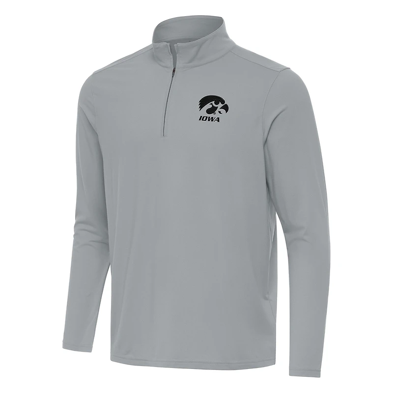Men's Antigua Gray Iowa Hawkeyes Intent Quarter-Zip Top