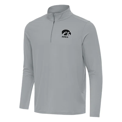 Men's Antigua Gray Iowa Hawkeyes Intent Quarter-Zip Top