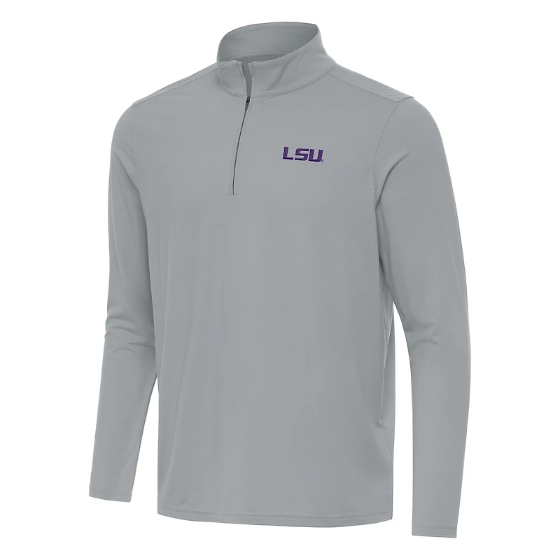 Men's Antigua Gray LSU Tigers Intent Quarter-Zip Top