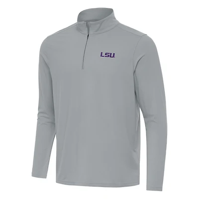 Men's Antigua Gray LSU Tigers Intent Quarter-Zip Top