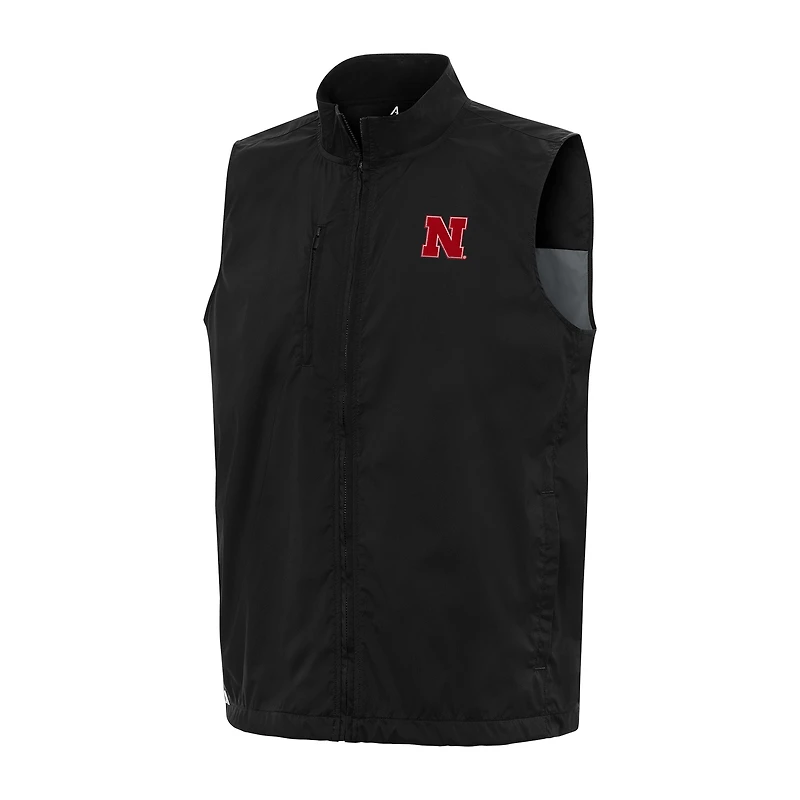 Men's Antigua  Black Nebraska Huskers Brisk Full-Zip Vest