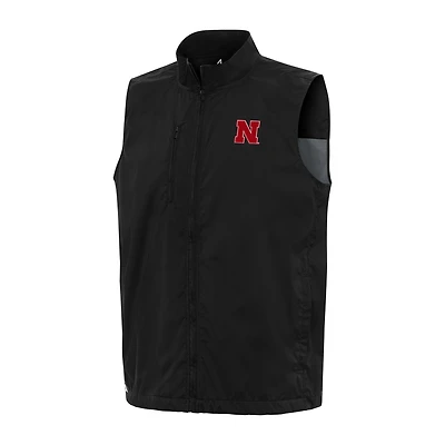 Men's Antigua  Black Nebraska Huskers Brisk Full-Zip Vest