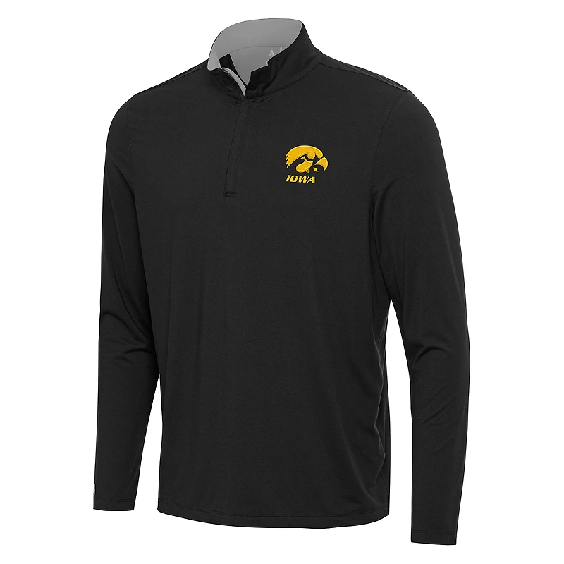 Men's Antigua Black/Gray Iowa Hawkeyes Content Quarter-Zip Pullover Top