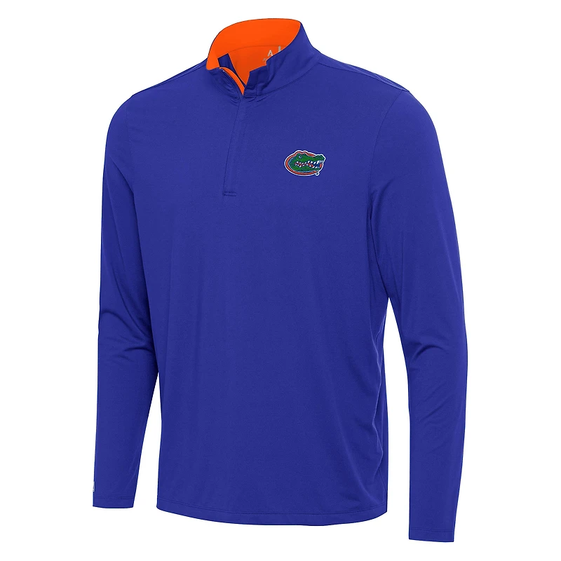 Men's Antigua Royal/Orange Florida Gators Content Quarter-Zip Pullover Top