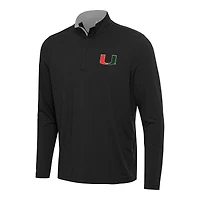 Men's Antigua Black/Gray Miami Hurricanes Content Quarter-Zip Pullover Top