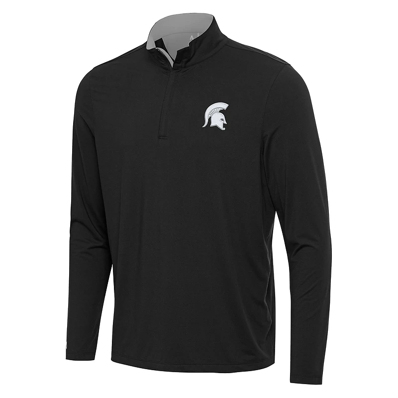 Men's Antigua Black/Gray Michigan State Spartans Content Quarter-Zip Pullover Top