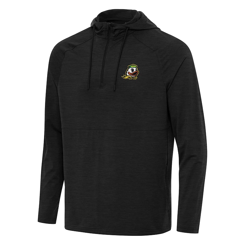 Men's Antigua Heather Black Oregon Ducks Spikes Quarter-Zip Hoodie