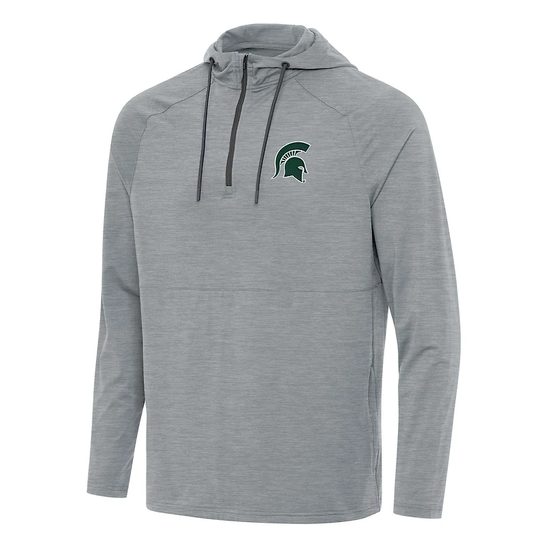 Men's Antigua Heather Gray Michigan State Spartans Spikes Quarter-Zip Hoodie