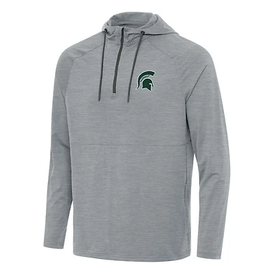 Men's Antigua Heather Gray Michigan State Spartans Spikes Quarter-Zip Hoodie