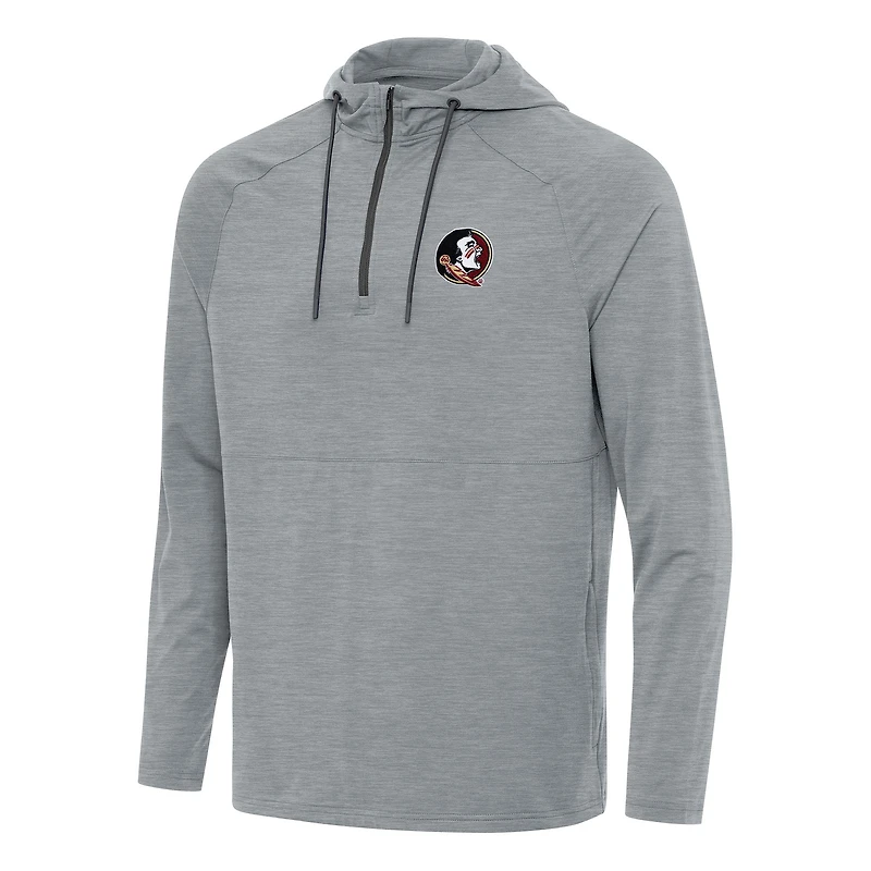 Men's Antigua Heather Gray Florida State Seminoles Spikes Quarter-Zip Hoodie