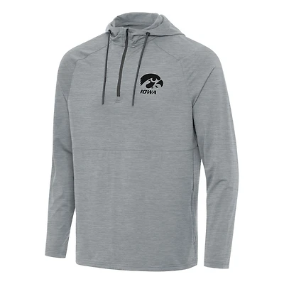 Men's Antigua Heather Gray Iowa Hawkeyes Spikes Quarter-Zip Hoodie