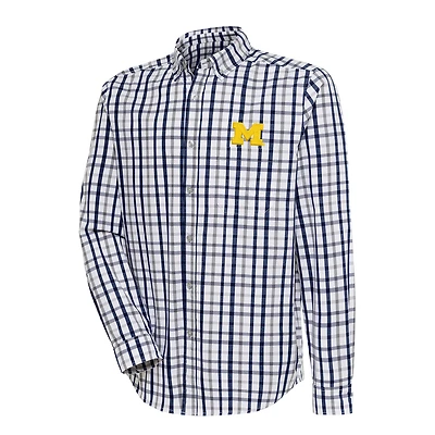 Men's Antigua  Navy/Gray Michigan Wolverines Tending 2 Button-Down Long Sleeve Shirt