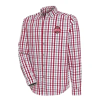 Men's Antigua  Scarlet/Gray Ohio State Buckeyes Tending 2 Button-Down Long Sleeve Shirt