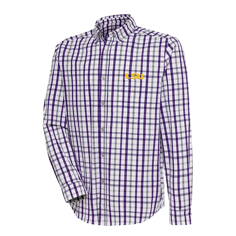 Men's Antigua Purple/Gray LSU Tigers Tending 2 Button-Down Long Sleeve Shirt