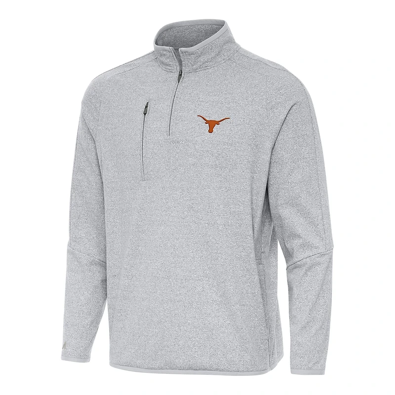 Men's Antigua Heather Gray Texas Longhorns Certain Quarter-Zip Tri-Blend Sweatshirt