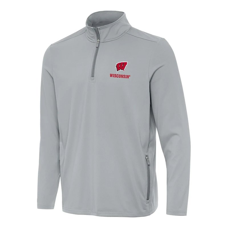 Men's Antigua Gray Wisconsin Badgers Perilous Quarter-Zip Sweatshirt