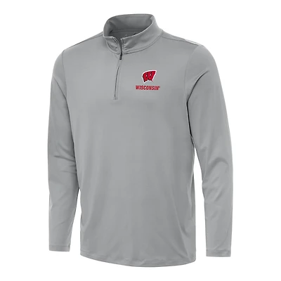 Men's Antigua Gray Wisconsin Badgers Reprocess Quarter-Zip Top