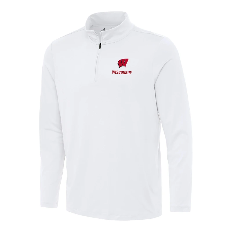 Men's Antigua White Wisconsin Badgers Reprocess Quarter-Zip Top