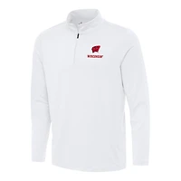 Men's Antigua White Wisconsin Badgers Reprocess Quarter-Zip Top