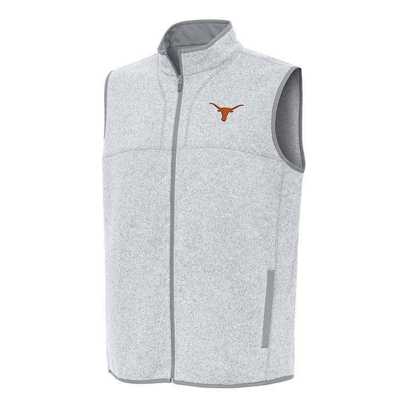 Men's Antigua Heather Gray Texas Longhorns Fortune Full-Zip Vest