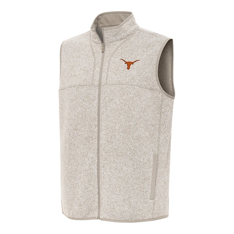 Men's Antigua Oatmeal Texas Longhorns Fortune Full-Zip Vest