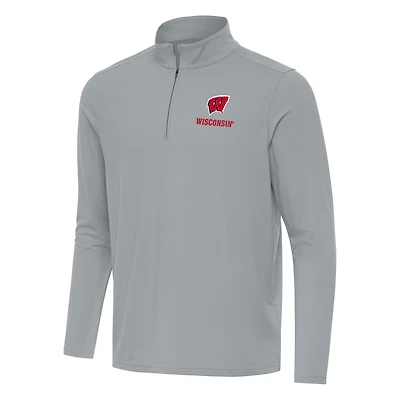 Men's Antigua Gray Wisconsin Badgers Intent Quarter-Zip Top