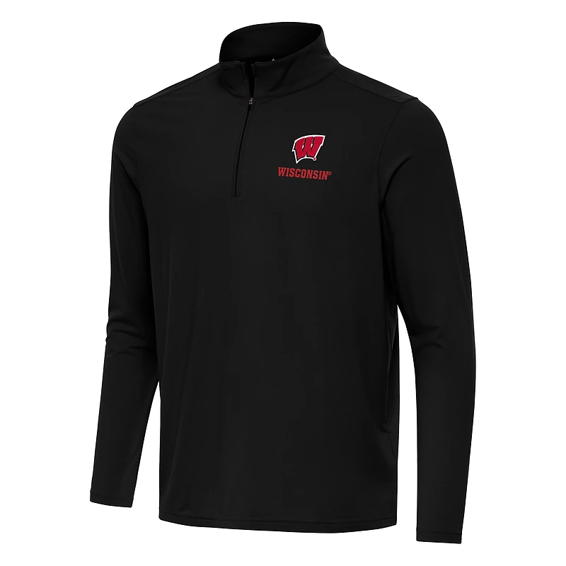 Men's Antigua Black Wisconsin Badgers Intent Quarter-Zip Top
