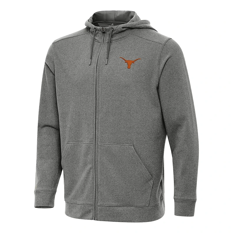 Men's Antigua Heather Black Texas Longhorns Effortless Full-Zip Hoodie Jacket