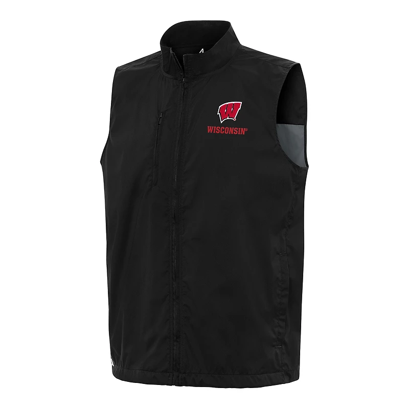 Men's Antigua Black Wisconsin Badgers Brisk Full-Zip Vest