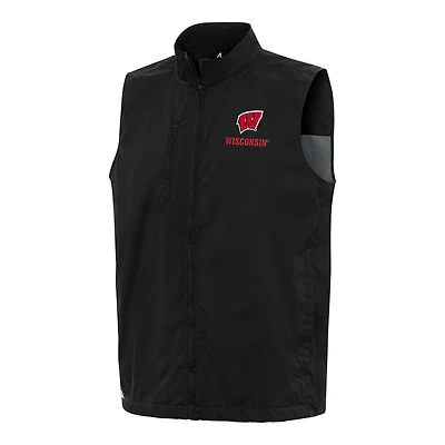 Men's Antigua Black Wisconsin Badgers Brisk Full-Zip Vest