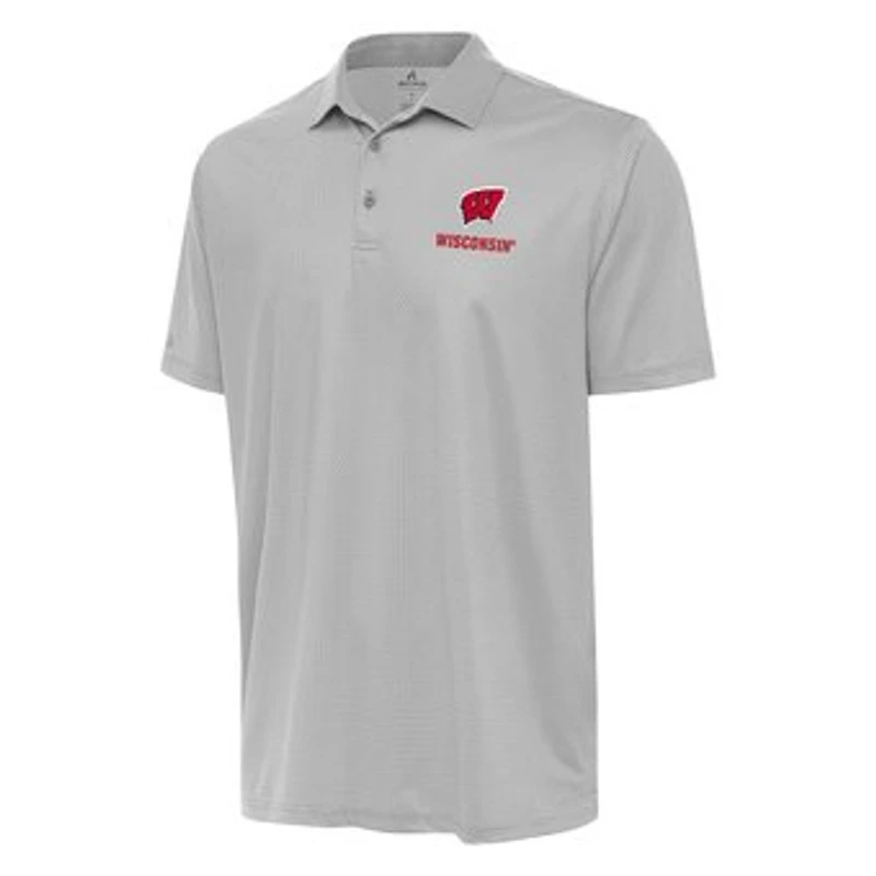 Men's Antigua Gray/White Wisconsin Badgers Rings Polo