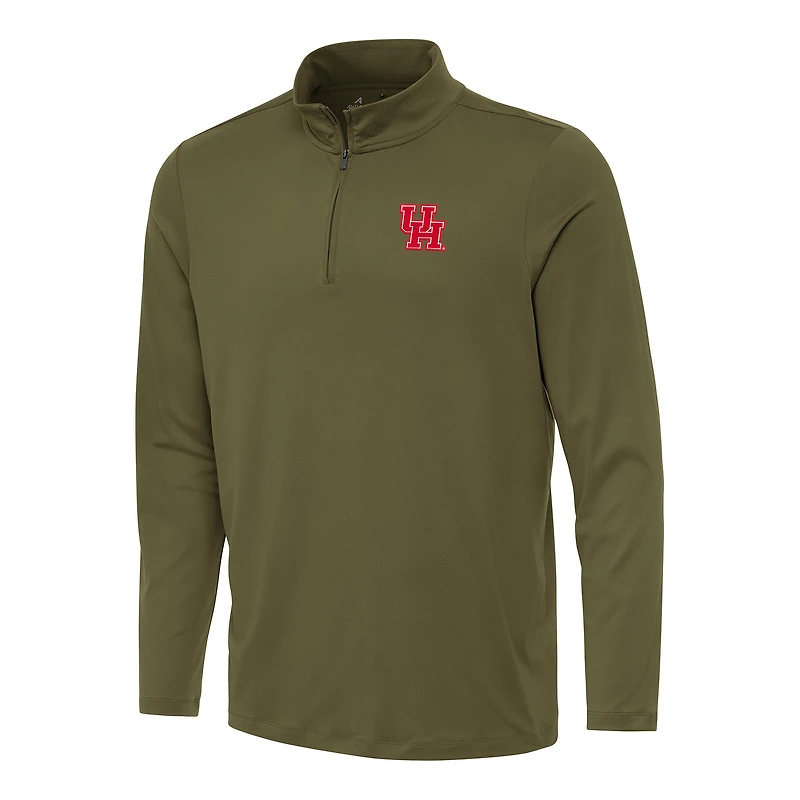 Men's Antigua Olive Houston Cougars Reprocess Quarter-Zip Top
