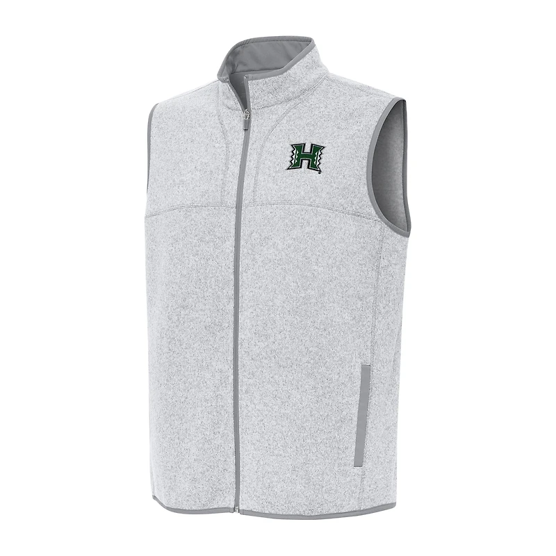Men's Antigua Heather Gray Hawaii Rainbow Warriors Fortune Full-Zip Vest