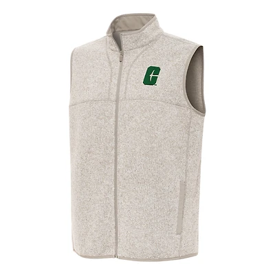Men's Antigua Heather Oatmeal Charlotte 49ers Fortune Full-Zip Vest