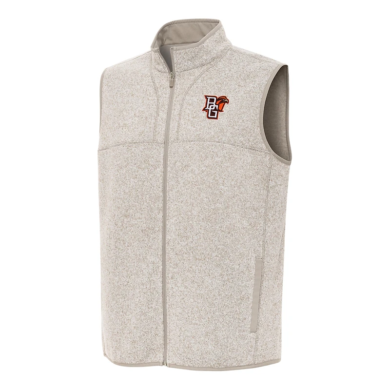 Men's Antigua Heather Oatmeal Bowling Green St. Falcons Fortune Full-Zip Vest