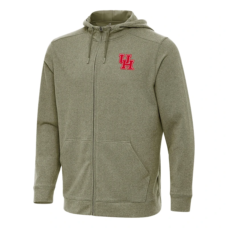 Men's Antigua Heather Olive Houston Cougars Effortless Full-Zip Hoodie Jacket