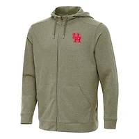 Men's Antigua Heather Olive Houston Cougars Effortless Full-Zip Hoodie Jacket
