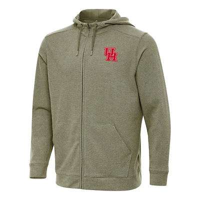Men's Antigua Heather Olive Houston Cougars Effortless Full-Zip Hoodie Jacket