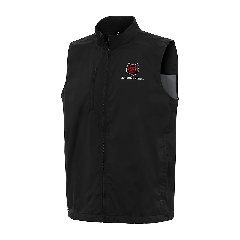 Men's Antigua  Black Arkansas State Red Wolves Brisk Full-Zip Vest