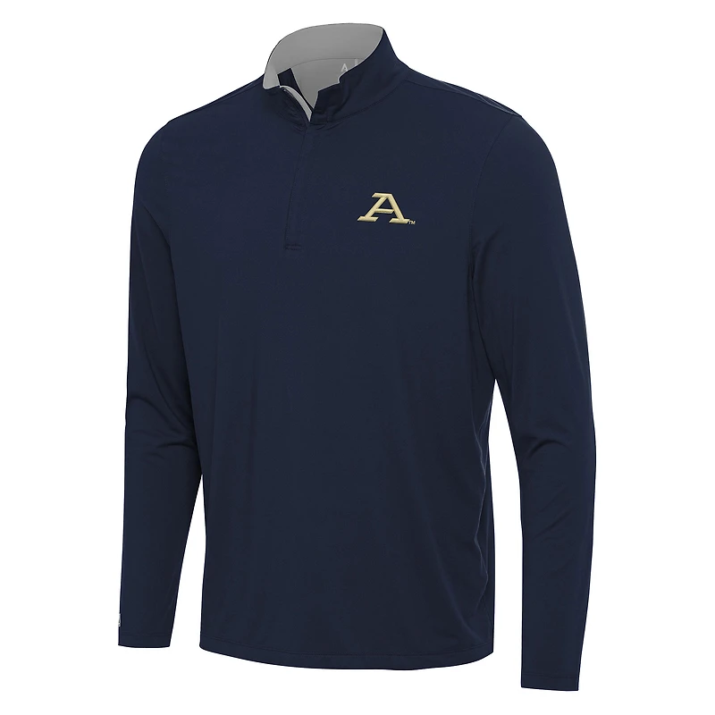 Men's Antigua Navy/Gray Akron Zips Content Quarter-Zip Pullover Top