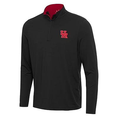 Men's Antigua Black/Red Houston Cougars Content Quarter-Zip Pullover Top