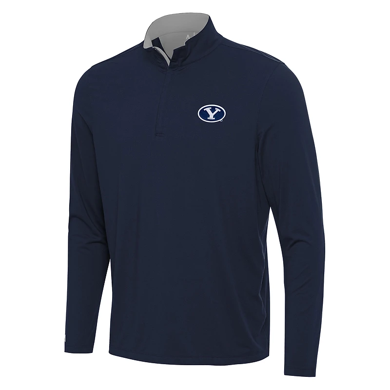 Men's Antigua Navy/Gray BYU Cougars Content Quarter-Zip Pullover Top
