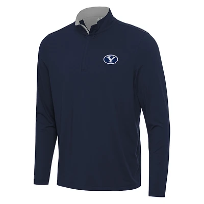 Men's Antigua Navy/Gray BYU Cougars Content Quarter-Zip Pullover Top