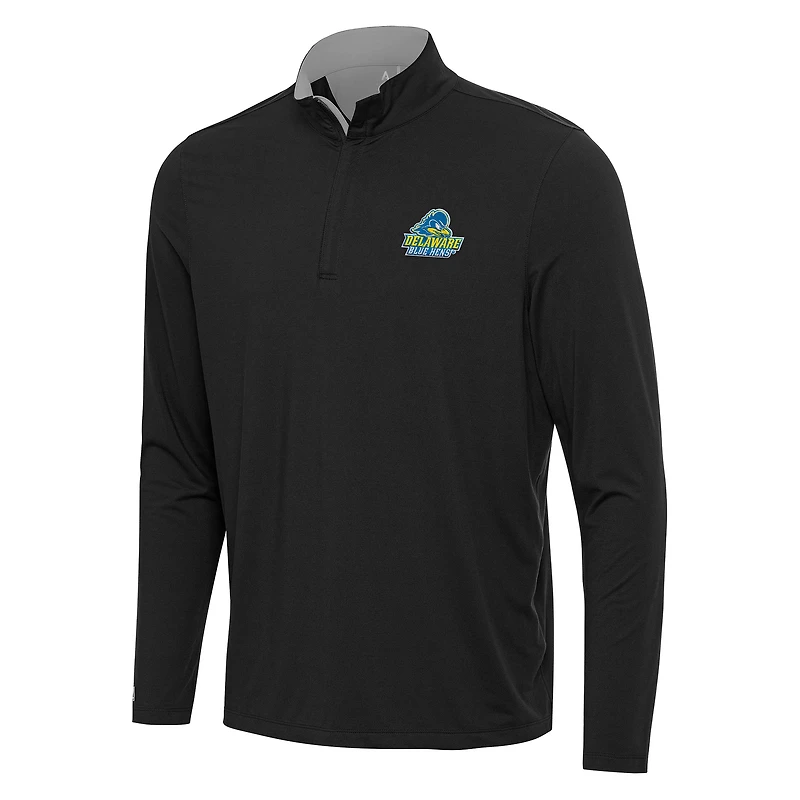 Men's Antigua Black/Gray Delaware Fightin' Blue Hens Content Quarter-Zip Pullover Top