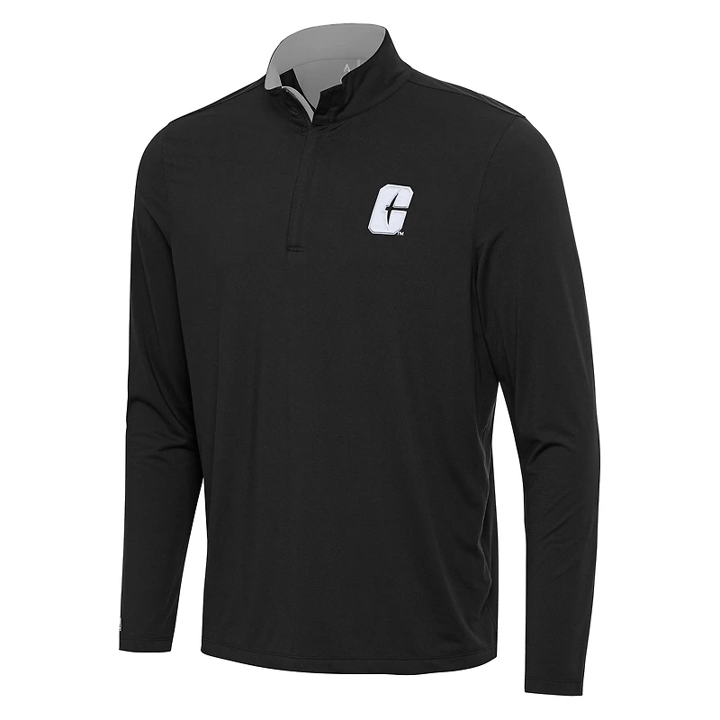 Men's Antigua Black/Gray Charlotte 49ers Content Quarter-Zip Pullover Top