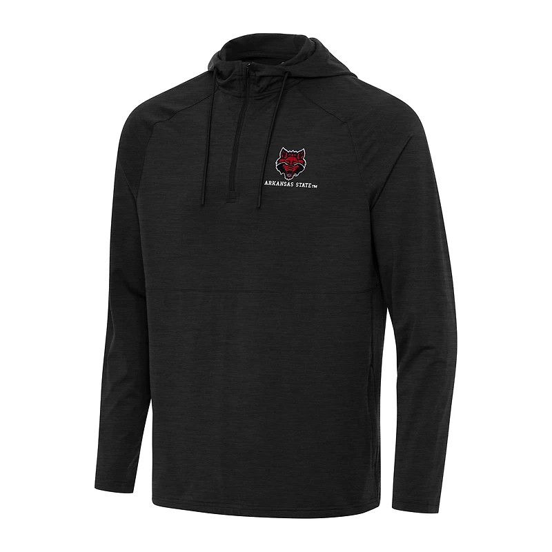Men's Antigua Heather Black Arkansas State Red Wolves Spikes Raglan Quarter-Zip Hoodie