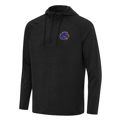 Men's Antigua Heather Boise State Broncos Spikes Raglan Quarter-Zip Hoodie