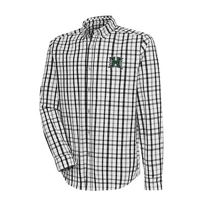 Men's Antigua  Black/Gray Hawaii Rainbow Warriors Tending 2 Button-Down Long Sleeve Shirt